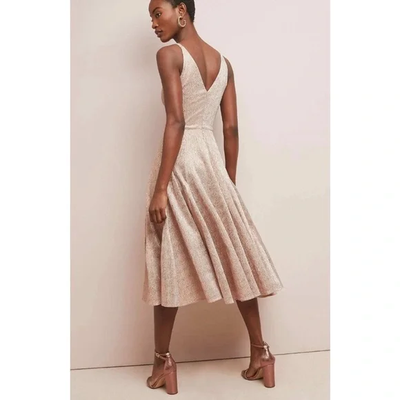 Anthropologie Dress The Population Rose Gold Loreley Delilah Midi Dress Medium - Picture 2 of 16